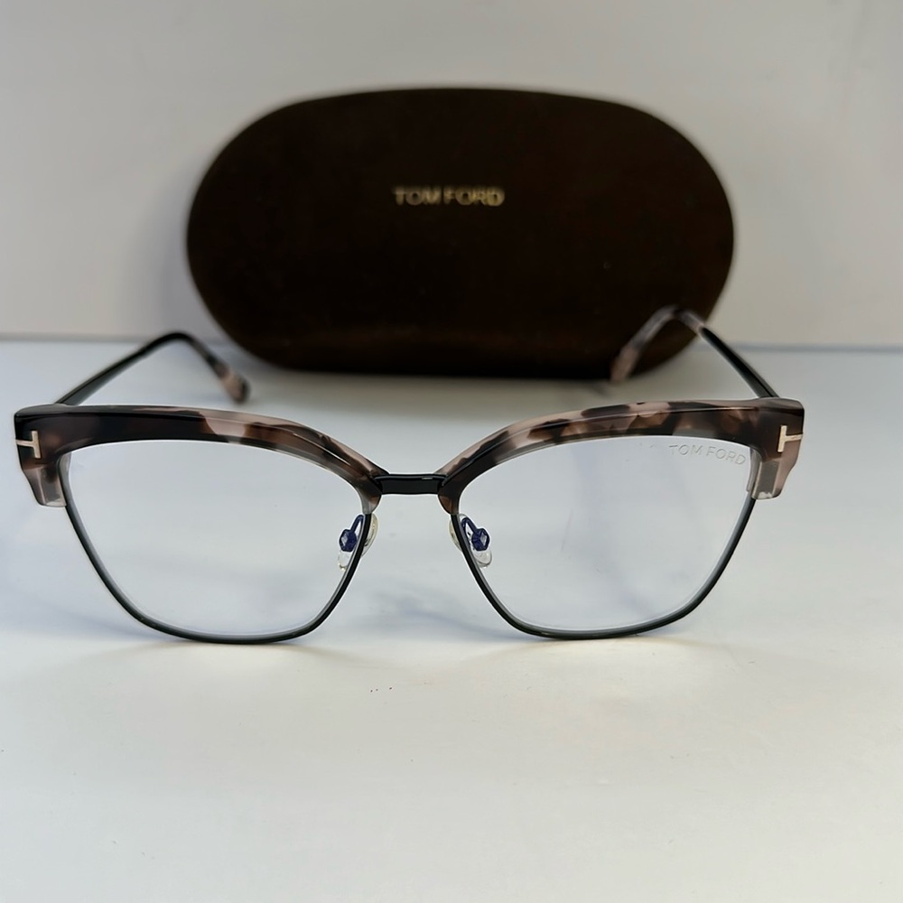 New Tom Ford FT5547-B Eyeglasses Pink Vintage Havana / Clear Lens Women's